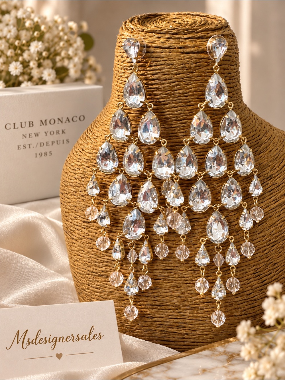 Gold Crystal Chandelier Earrings - Clear